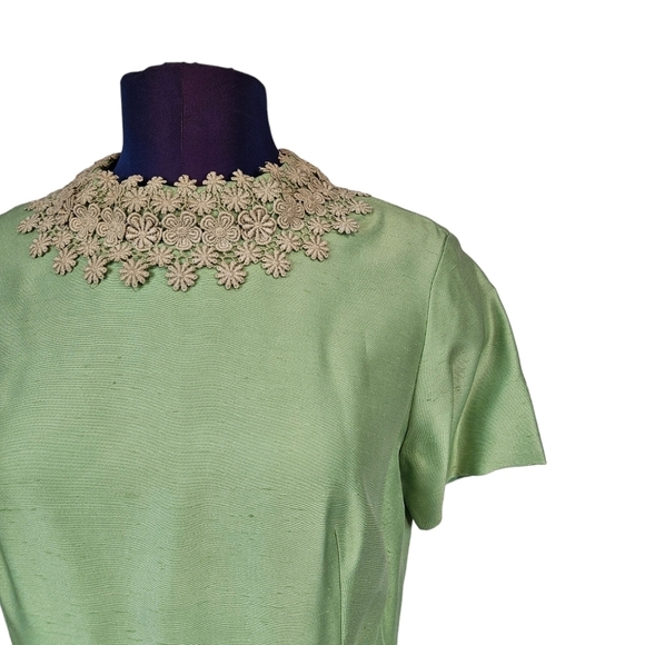 Vintage Sylvia Ann 60s Green Raw Silk Sheath Dress & Coat Size Medium Women L17 - Picture 4 of 15